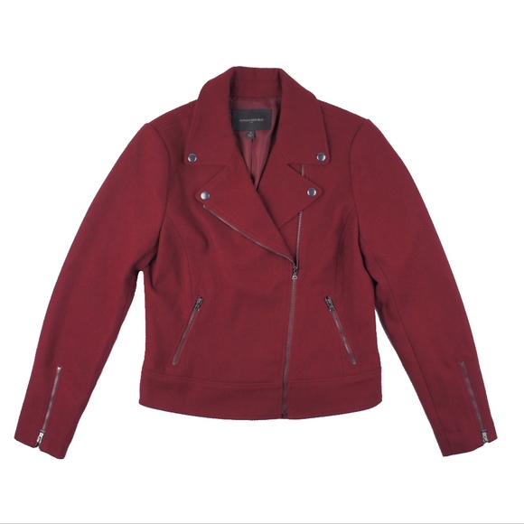 Banana Republic Jackets & Blazers - BANANA REPUBLIC Maroon Wool Motorcycle Jacket